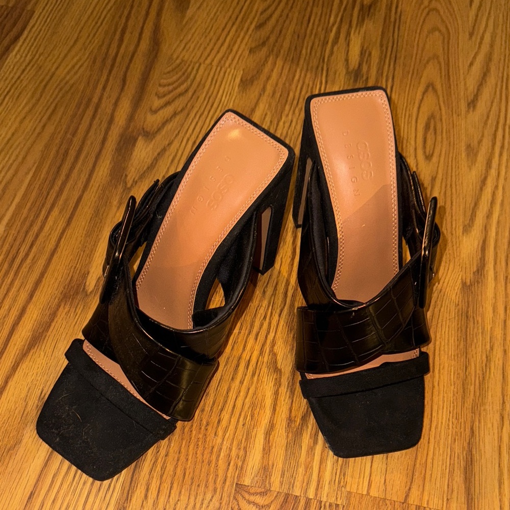 ASOS Black Croc-Pattern Mules